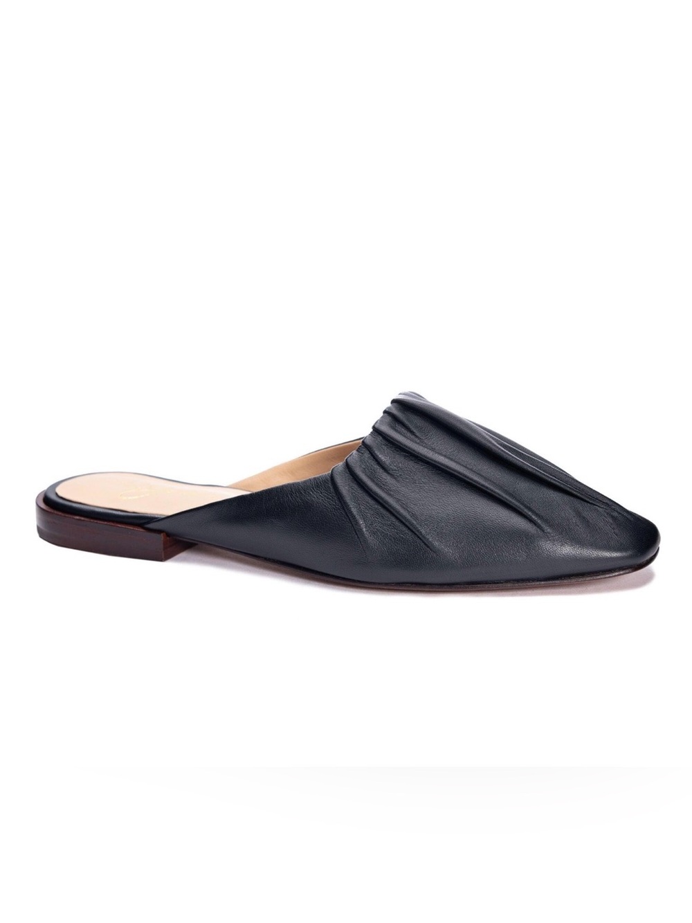 42 GOLD Black Ruched Pointed-Toe Slip-On Mules